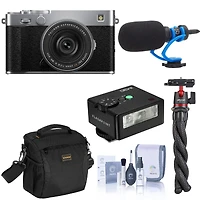 Fujifilm X-E5 Mirrorless Camera with Xf 23mm f/2.8 R Wr Lens, Silver, Bundle with TASC300 Microphone, Mt-11 Tripod, iM30 Mini Flash, Shoulder Bag and