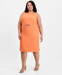 Kasper Plus Boat-Neck Sleeveless Sheath Crepe Dress