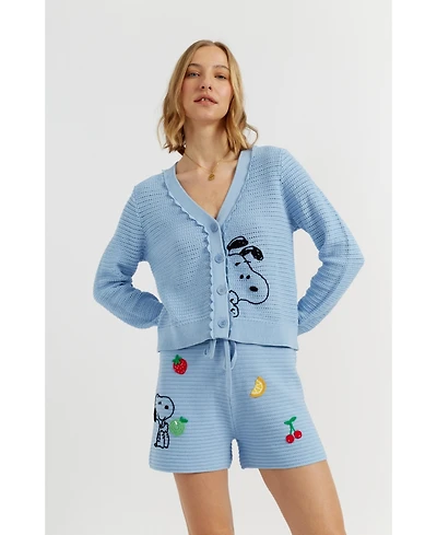 Chinti & Parker Women's Cotton Snoopy Crochet Peekabo Cardigan