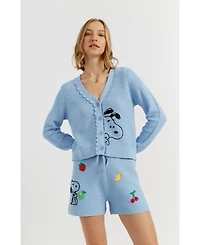 Chinti & Parker Women's Cotton Snoopy Crochet Peekabo Cardigan