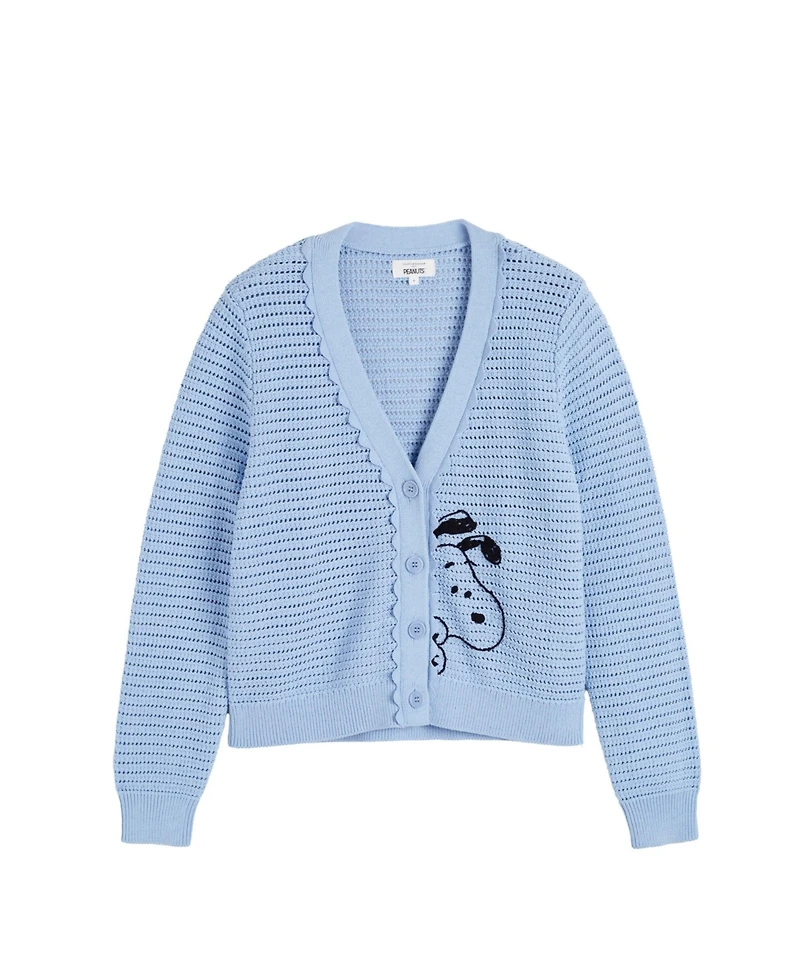 Chinti & Parker Women's Cotton Snoopy Crochet Peekabo Cardigan