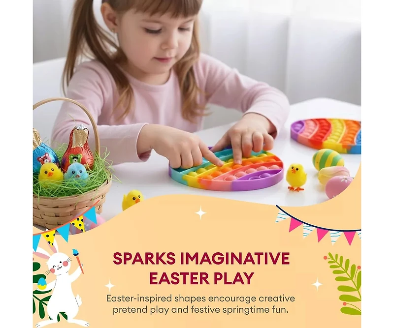 Sperric Easter Pop It & Plush Bunny Bundle, 3-Pack Bunny, Chicken & Egg Fidget Pops with 13-inch Plush Bunny with Bow, Perfect Easter Gift Toys