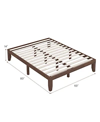 Sugift 14 Inch Rubber Wood Platform Bed Frame with Wood Slat Support