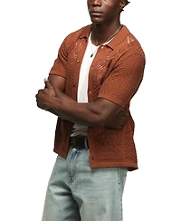 Lucky Brand Men's Granny Square Button-Down Sweater