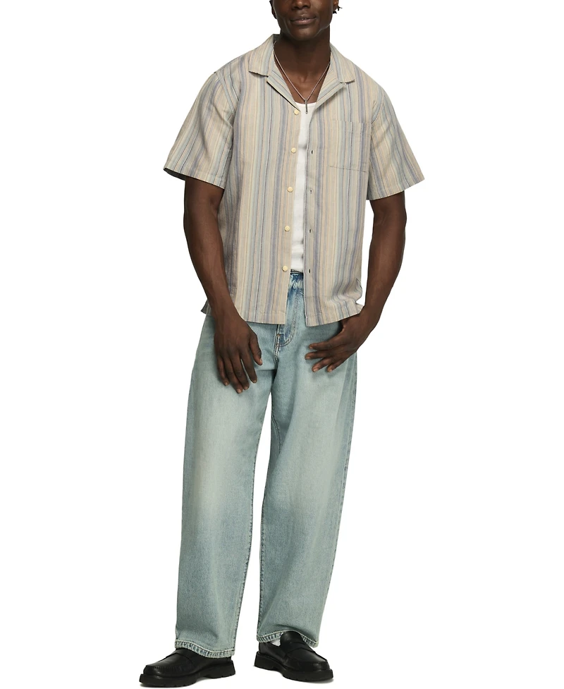 Lucky Brand Men's Short-Sleeve Linen Camp-Collar Shirt