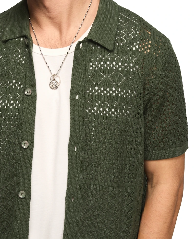 Lucky Brand Men's Granny Square Button-Down Sweater