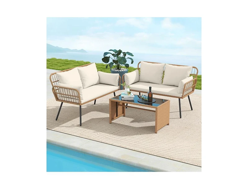Slickblue Patio Rattan 2-Seater Chair with Back Cushions & Metal Frame