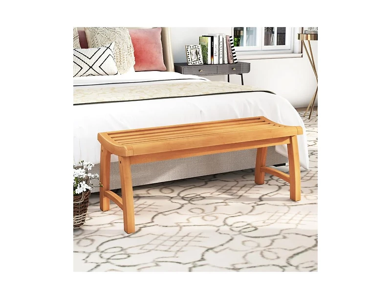 Slickblue Patio Teak Wood Backless Bench with Ergonomic Slatted Seat