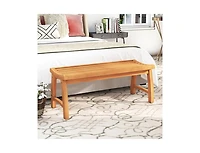 Slickblue Patio Teak Wood Backless Bench with Ergonomic Slatted Seat