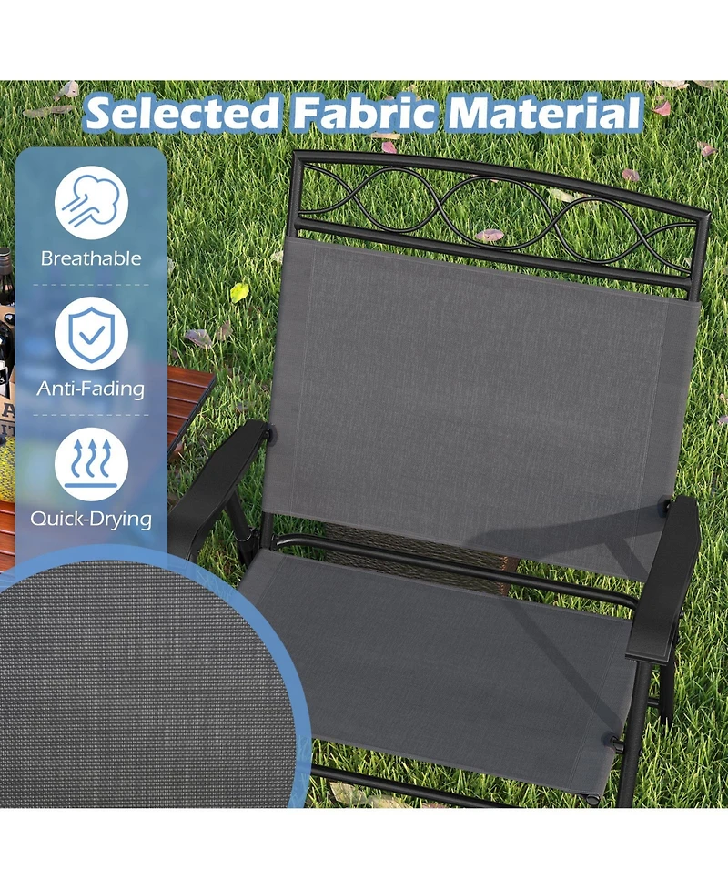 Gymax 4 Pack Patio Folding Chairs w/ Backrests & Armrests Metal Frame Outdoor