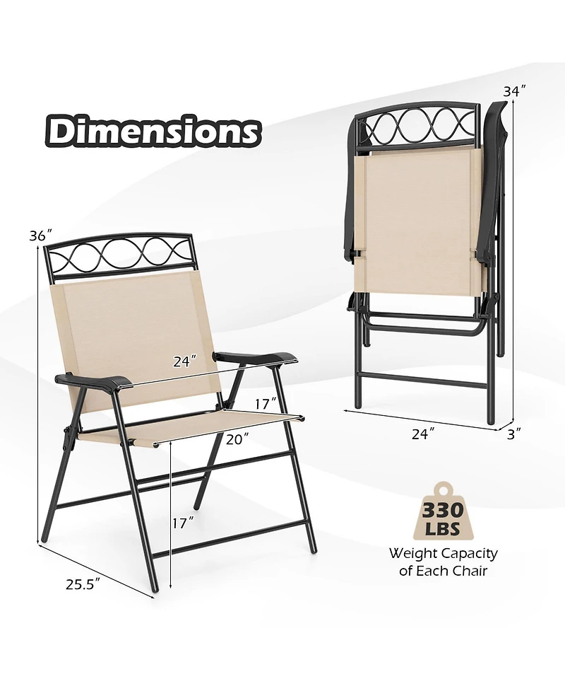 Gymax 4 Pack Patio Folding Chairs w/ Backrests & Armrests Metal Frame Outdoor