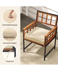 Gymax Acacia Wood Patio Chairs Set of 6 w/Cushions & Metal Frame 400 lbs Capacity