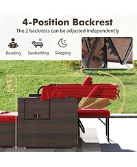 Gymax Rattan Daybed w/ Adjustable Backrests and Retractable Canopy for Patio