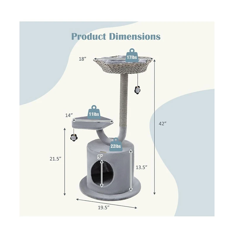 Aostirmotor 42" Cat Tower with Curved Metal Frame
