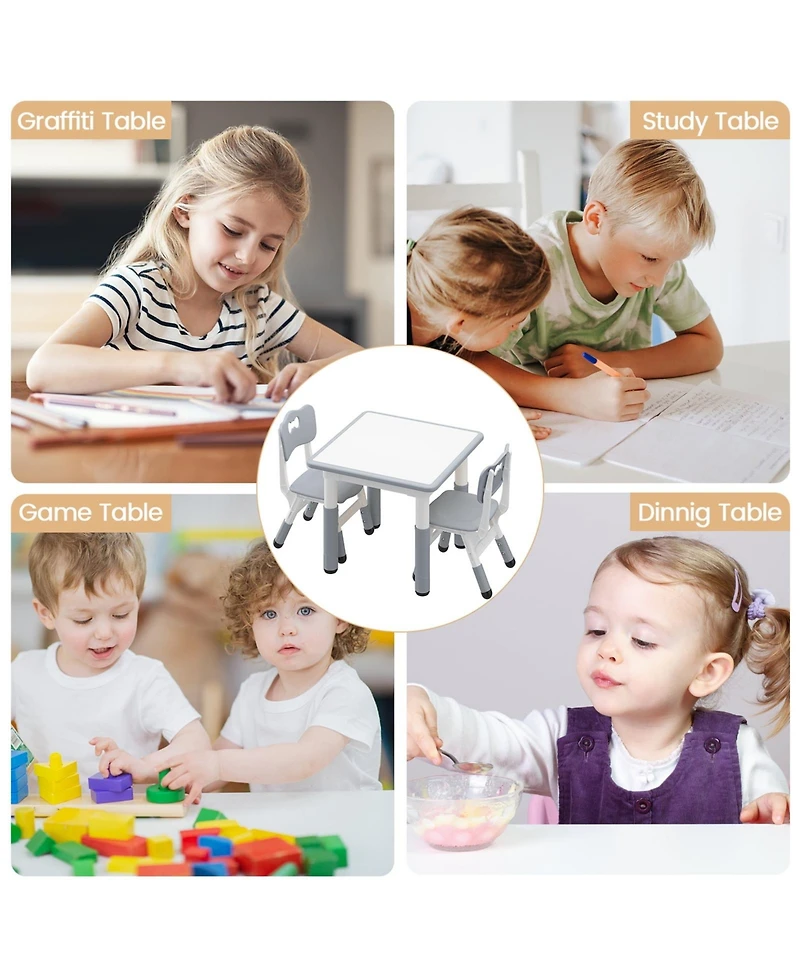gaomon Kids Table and 2 Chairs Set with Graffiti Desktop, Height Adjustable Toddler Table and Chairs Set