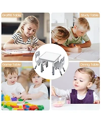 gaomon Kids Table and 2 Chairs Set with Graffiti Desktop, Height Adjustable Toddler Table and Chairs Set