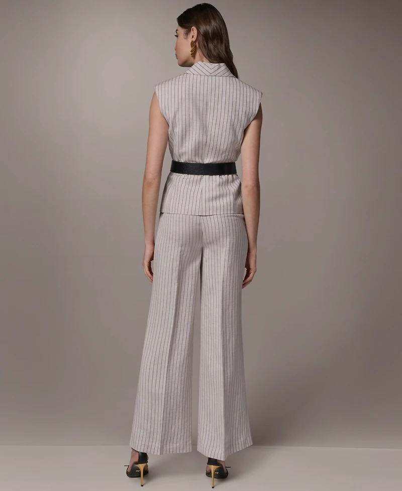 Donna Karan New York Women's Sleeveless Pinstripe Belted Vest
