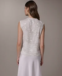 Donna Karan New York Women's Sequin Gathered Shoulder Blouse