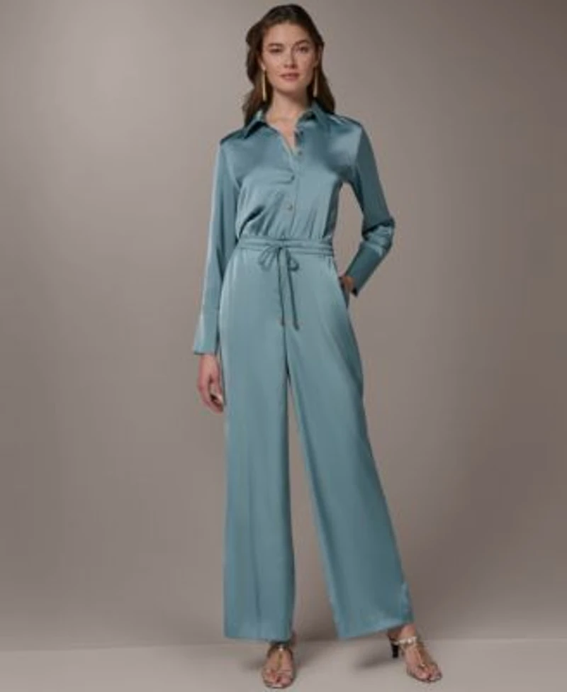 Donna Karan New York Womens Exposed Buttons Collared Blouse Pull On Mid Rise Pants