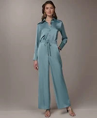 Donna Karan New York Womens Exposed Buttons Collared Blouse Pull On Mid Rise Pants