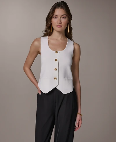 Donna Karan New York Women's Scoop Neck Button-Up Sweater Vest