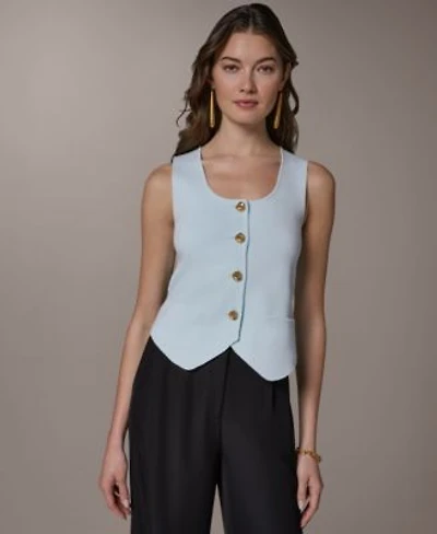 Donna Karan New York Womens Scoop Neck Button Up Sweater Vest