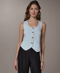 Donna Karan New York Womens Scoop Neck Button Up Sweater Vest