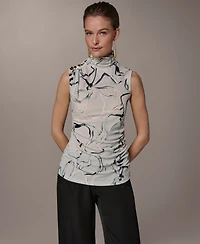 Donna Karan New York Women's Mock Neck Button Shoulder Top