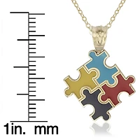 Curata Jewelry 14K Gold 18" Autism Awareness Enamel Puzzle Pendant Necklace