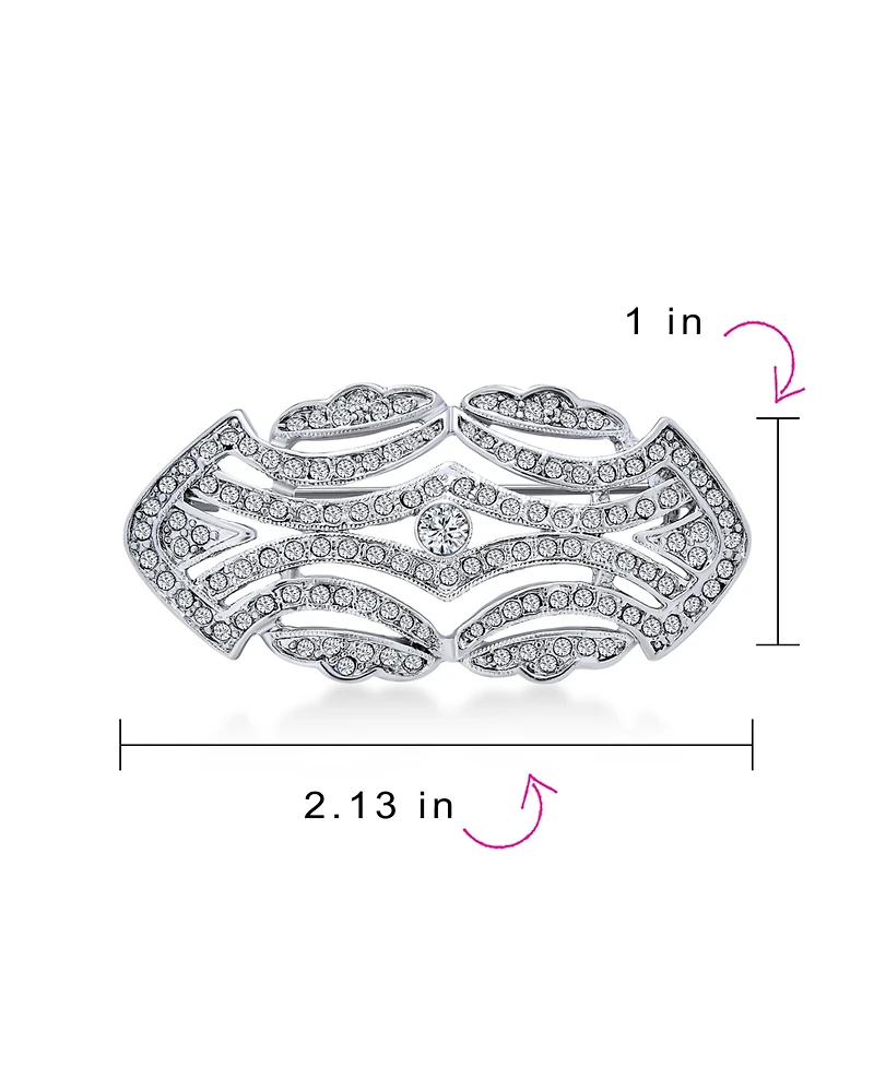 Bling Jewelry Elegant Art Deco Style Vintage Large Lapel Scarf Brooch Pin Silver Plated