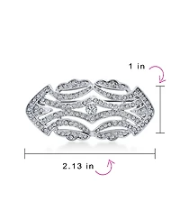 Bling Jewelry Elegant Art Deco Style Vintage Large Lapel Scarf Brooch Pin Silver Plated