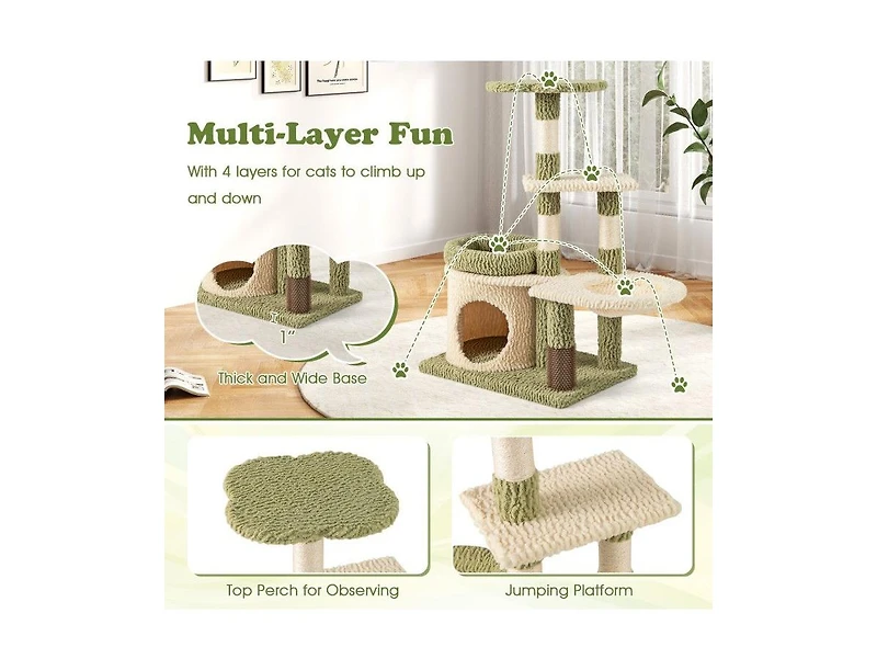 Aostirmotor 38" Multi-Level Kitten Tower with Cozy Condo & Bed, Aesthetic Indoor Cat Furniture