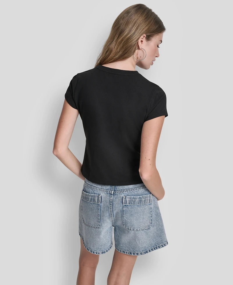 Dkny Jeans Women's Rhinestone Logo Crew Neck Baby T-Shirt