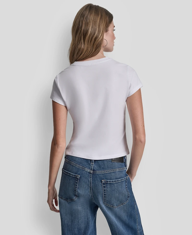 Dkny Jeans Women's Rhinestone Logo Crew Neck Baby T-Shirt