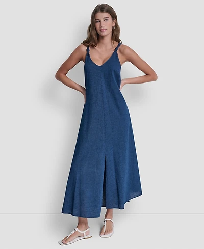 Dkny Jeans Women's Knotted Strap V-Neck A-Line Dress