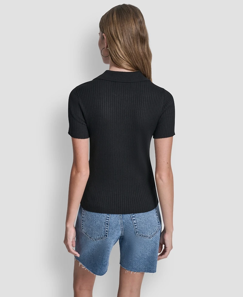 Dkny Jeans Women's Short-Sleeve Rib Collared Polo Top