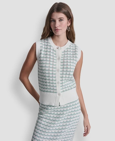 Dkny Jeans Women's Sleeveless Button-Front Crewneck Sweater