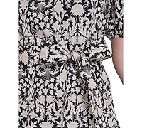 Vince Camuto Women's Printed Split V-Neck Mini Dress