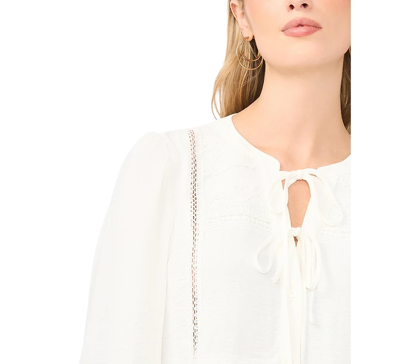 Vince Camuto Women's Lace Yoke Tie-Front Blouse