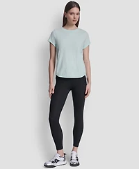 Dkny Sport Women's Embroidered Crewneck Logo Roll-Sleeve Top