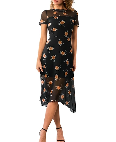 Cupshe Women's Crewneck Short Sleeve Mesh Asymmetrical Midi Dress