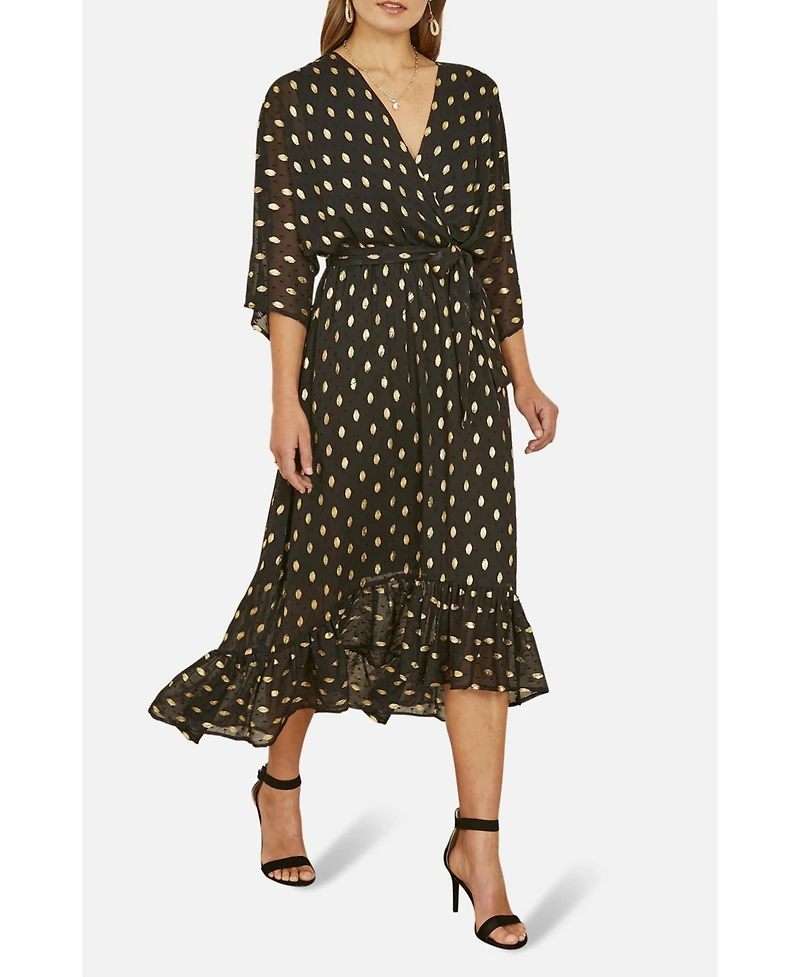 Yumi Women's Foil Print Wrap Over Dress