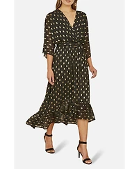 Yumi Women's Foil Print Wrap Over Dress