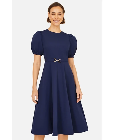 Yumi Women's Buckle Detail Short Sleeve Skater Dress
