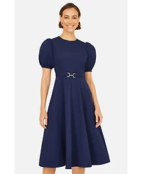Yumi Women's Buckle Detail Short Sleeve Skater Dress