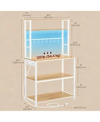 Yigii Coffee Bar with Led Lights, Power Strip, Adjustable Shelves, 8 Hooks