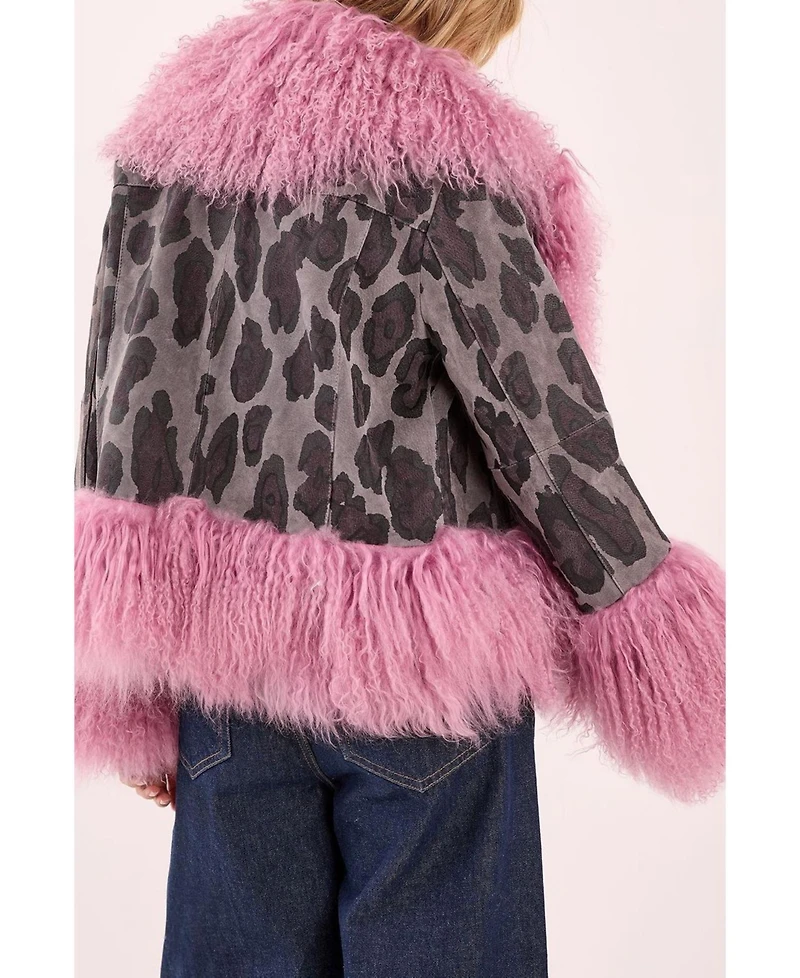 Nasty Gal Women's Printed Shearling Leather Jacket