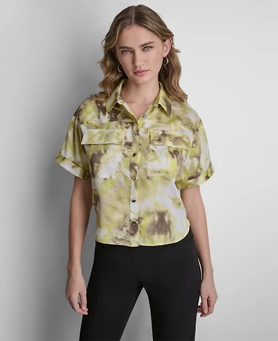 Dkny Petite Printed Button-Front Camp Shirt