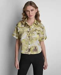 Dkny Petite Printed Button-Front Camp Shirt