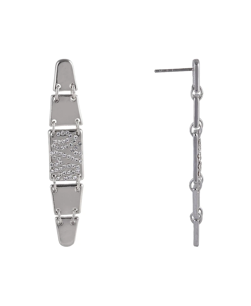 Laundry by Shelli Segal Silver Tone Linear Earrings with Pave Crystal Stone Accents